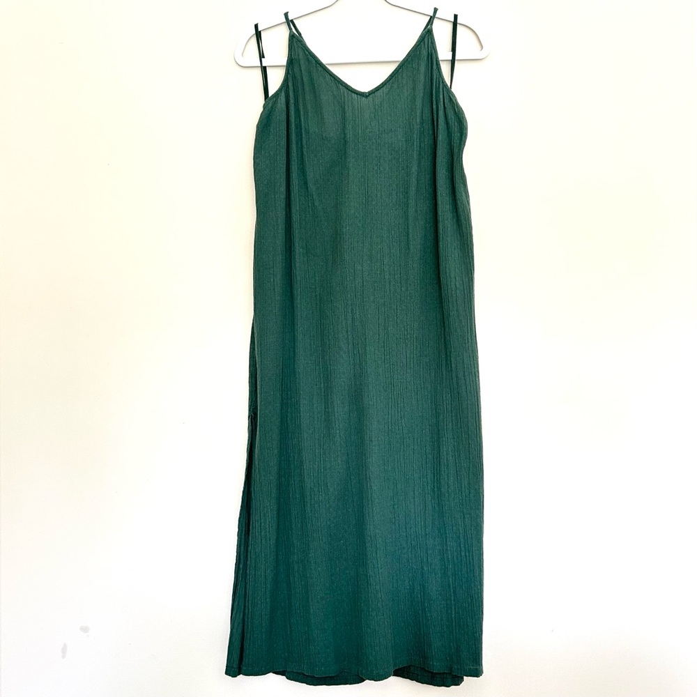 Aerie Forest Green Slip Maxi Dress with Side Slit